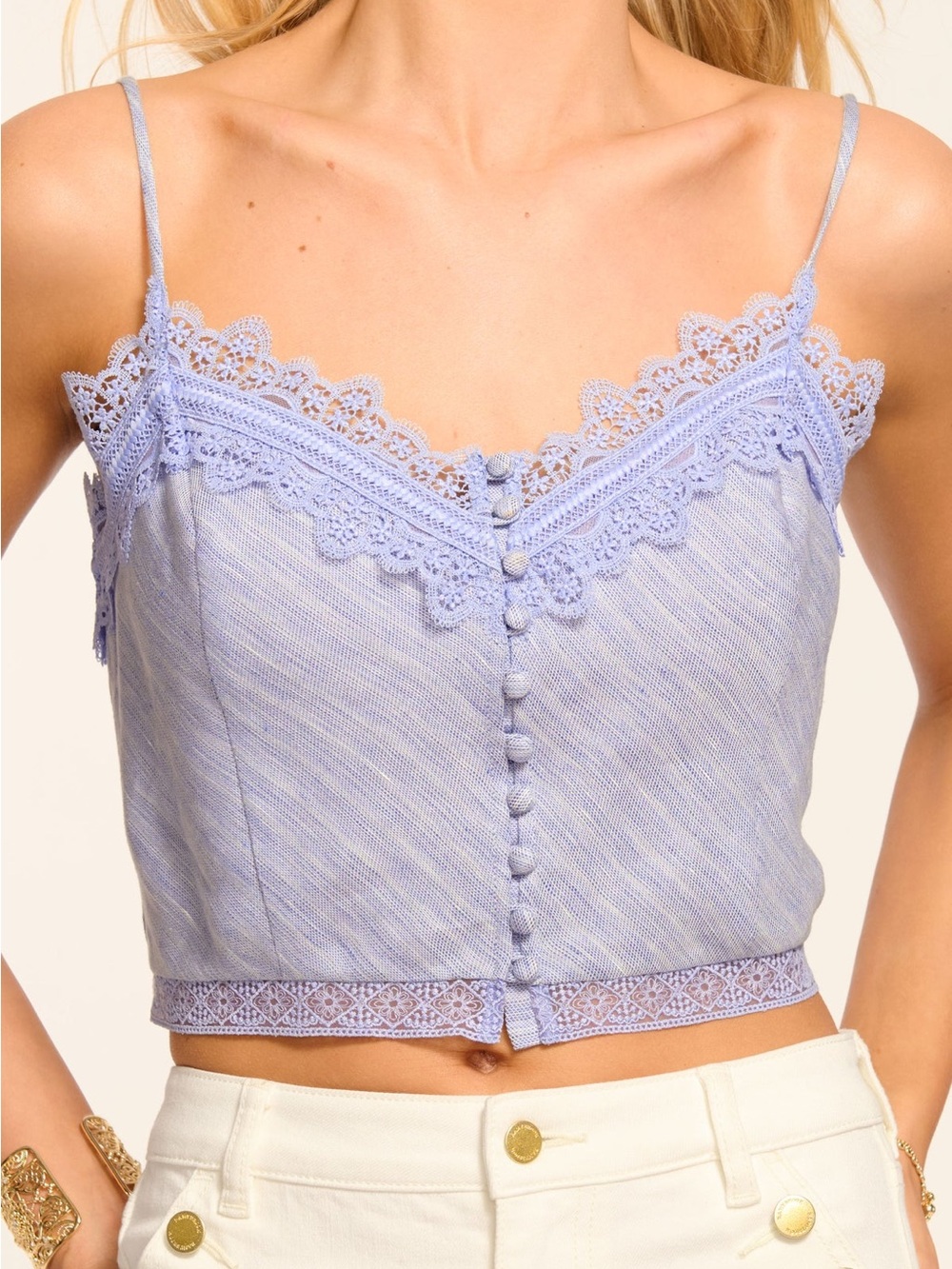 Ramy Brook Blue Ayda Embellished Linen Tank Top MSRP $295